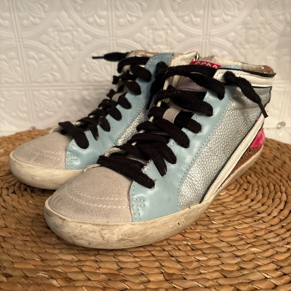 Golden Goose Light Blue, Silver, Pink High-Top Sneakers - Picture 4 of 7